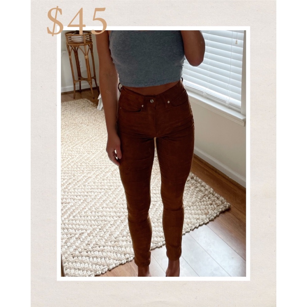 Good American “Good Waist” Suede Pants in Tobacco